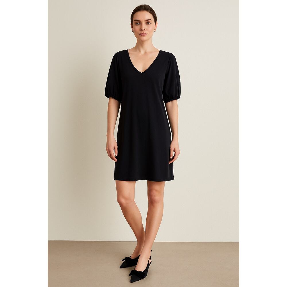 Anthropologie Velvet‎ Puff Sleeve V-Neck Black Cotton Mini Dress Size Small